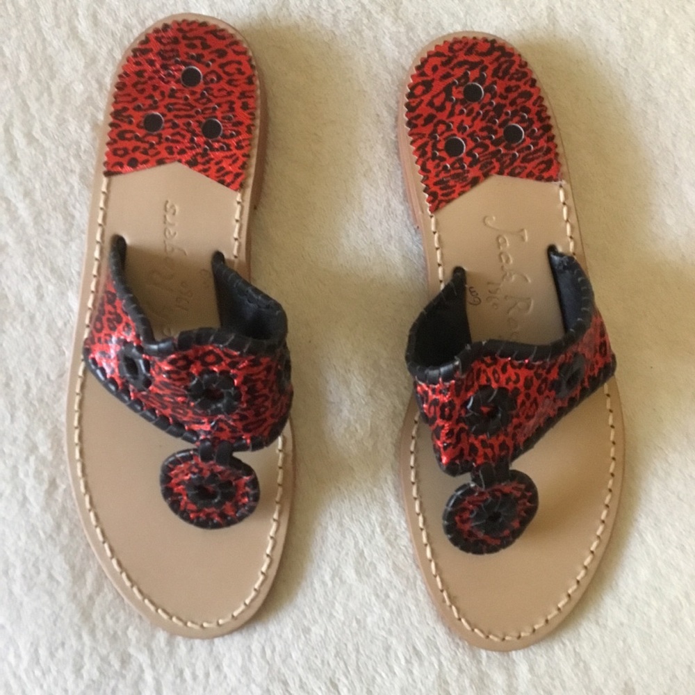 New Jack Rogers red metallic leopard print sandals